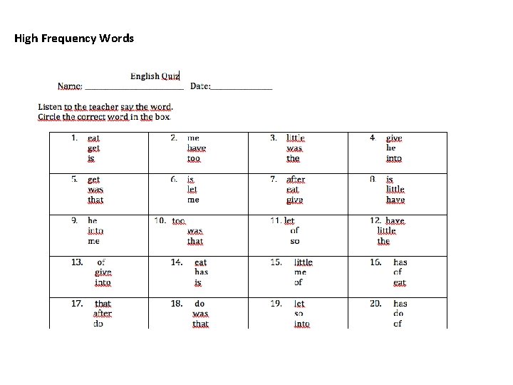 High Frequency Words 