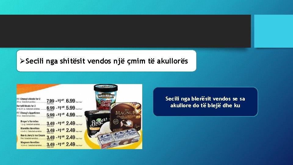 ØSecili nga shitësit vendos një çmim të akullorës Secili nga blerësit vendos se sa