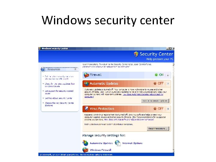 Windows security center 