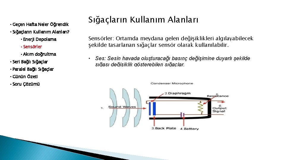  • Geçen Hafta Neler Öğrendik • Sığaçların Kullanım Alanları? • Enerji Depolama •