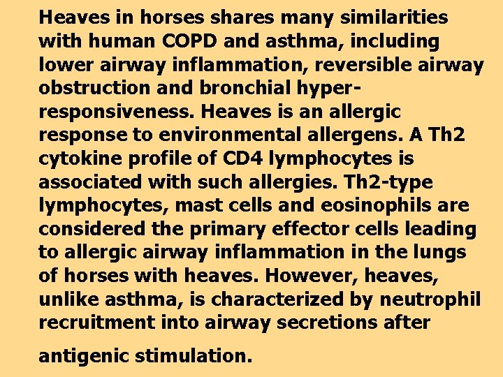 Heaves in horses shares many similarities with human COPD and asthma, including lower airway