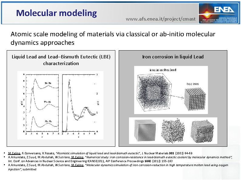 Molecular modeling www. afs. enea. it/project/cmast Atomic scale modeling of materials via classical or Molecular modeling www. afs. enea. it/project/cmast Atomic scale modeling of materials via classical or