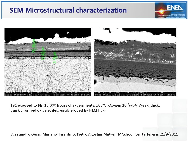 SEM Microstructural characterization T 91 exposed to Pb, 10. 000 hours of experiments, 500°C, SEM Microstructural characterization T 91 exposed to Pb, 10. 000 hours of experiments, 500°C,