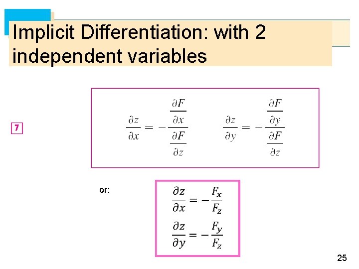 Implicit Differentiation: with 2 independent variables or: 25 