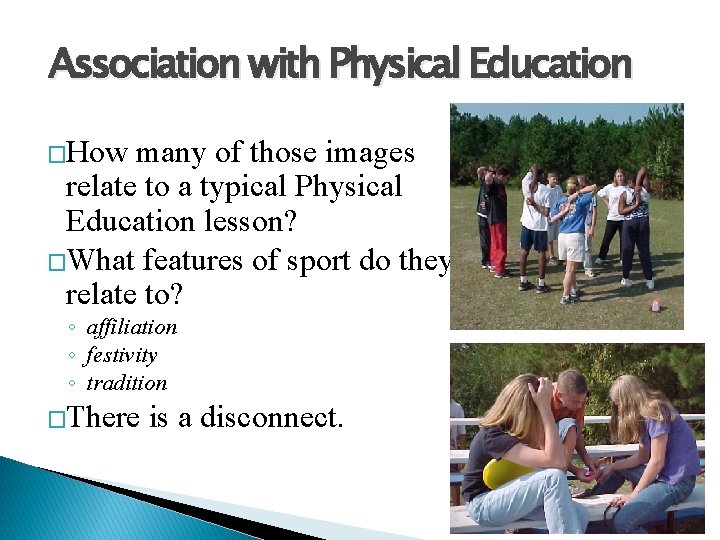 Association with Physical Education �How many of those images relate to a typical Physical