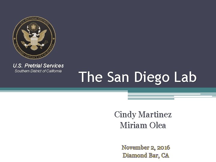 U. S. Pretrial Services Southern District of California The San Diego Lab Cindy Martinez