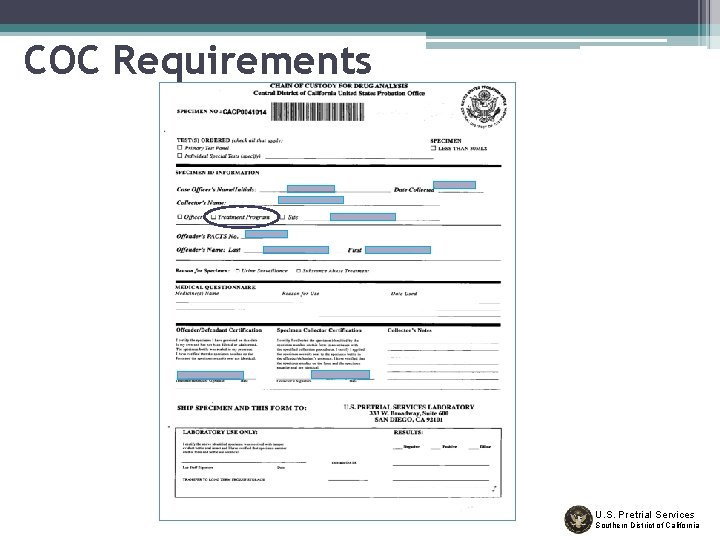 COC Requirements U. S. Pretrial Services Southern District of California 