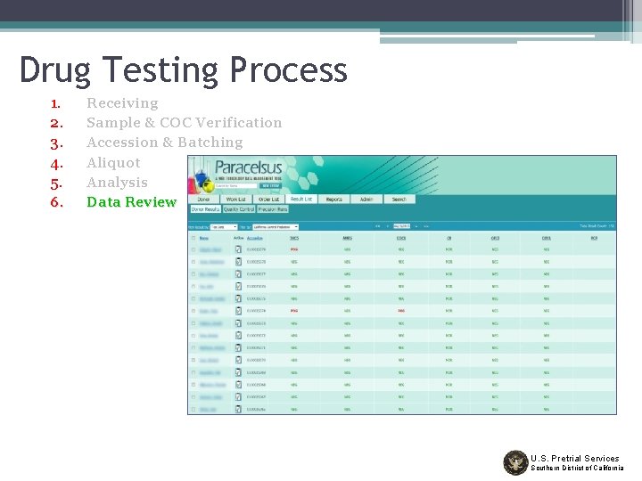Drug Testing Process 1. 2. 3. 4. 5. 6. Receiving Sample & COC Verification