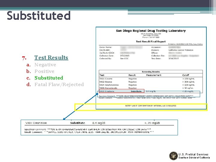 Substituted 7. a. b. c. d. Test Results Negative Positive Substituted Fatal Flaw/Rejected U.