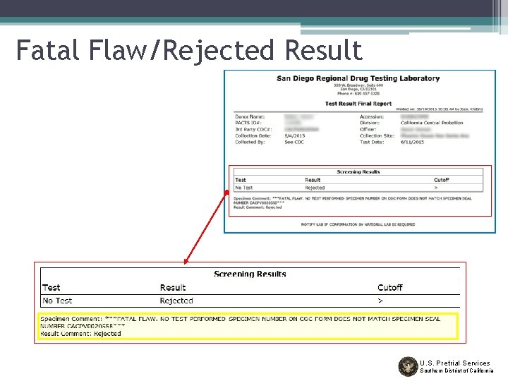 Fatal Flaw/Rejected Result U. S. Pretrial Services Southern District of California 