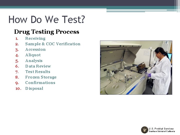 How Do We Test? Drug Testing Process 1. 2. 3. 4. 5. 6. 7.