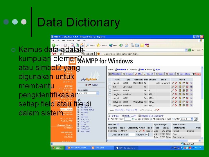 Data Dictionary ¢ Kamus data adalah kumpulan elemen 2 atau simbol 2 yang digunakan
