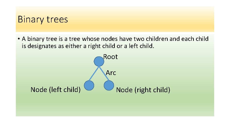 Binary trees • A binary tree is a tree whose nodes have two children