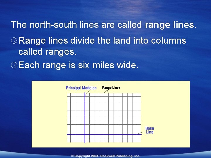 The north-south lines are called range lines. » Range lines divide the land into