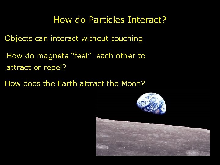 How do Particles Interact? Objects can interact without touching How do magnets “feel” each