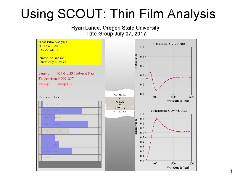 Using SCOUT: Thin Film Analysis Ryan Lance, Oregon State University Tate Group July 07,
