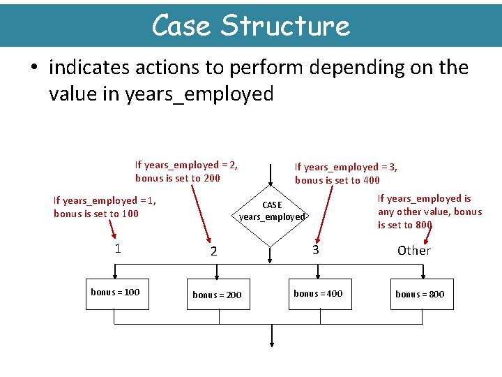 Case Structure • indicates actions to perform depending on the value in years_employed If
