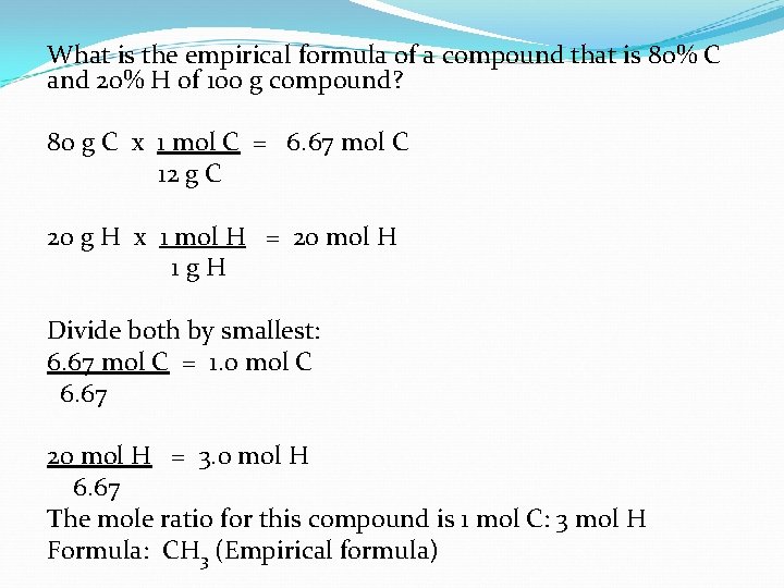 What is the empirical formula of a compound that is 80% C and 20%