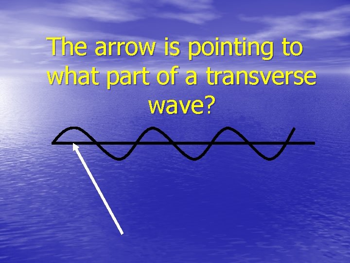 The arrow is pointing to what part of a transverse wave? 