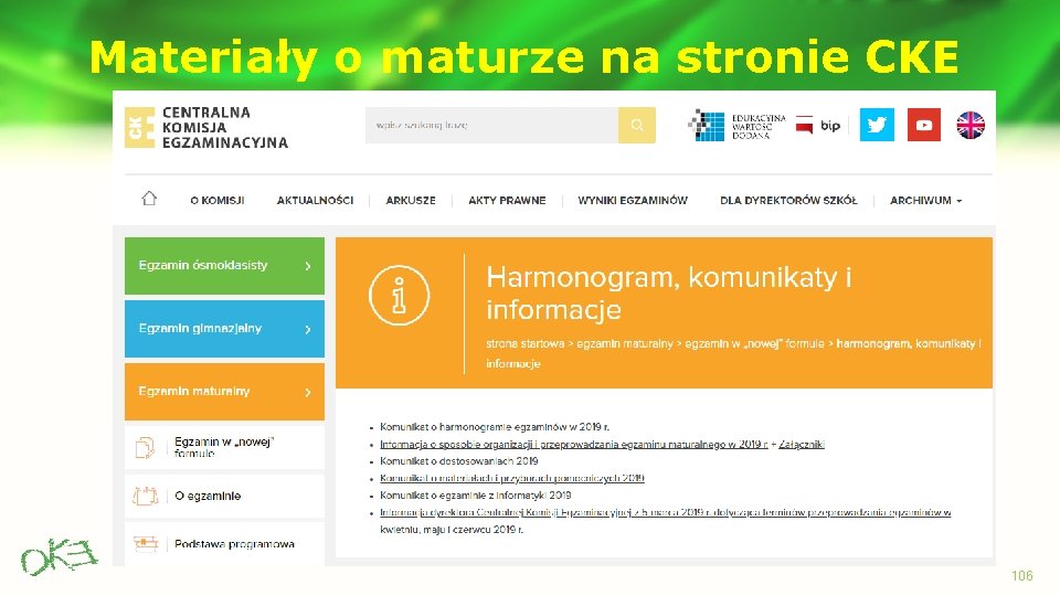 Materiały o maturze na stronie CKE 106 