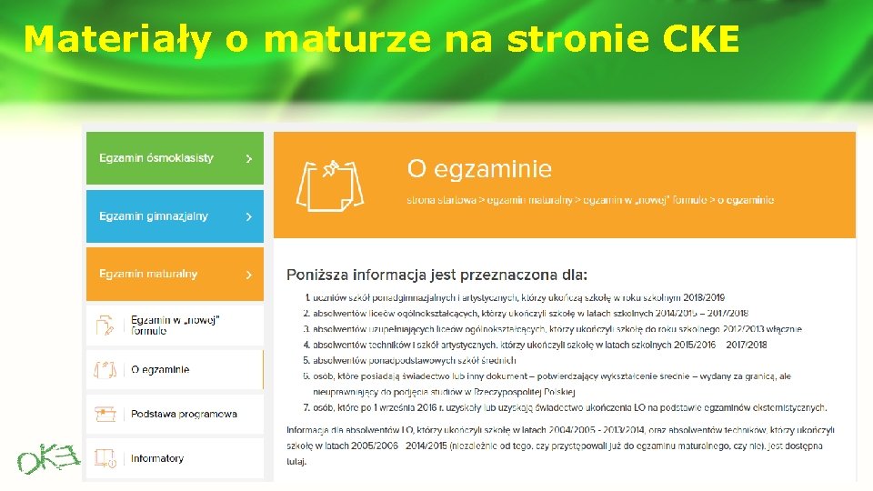 Materiały o maturze na stronie CKE 108 