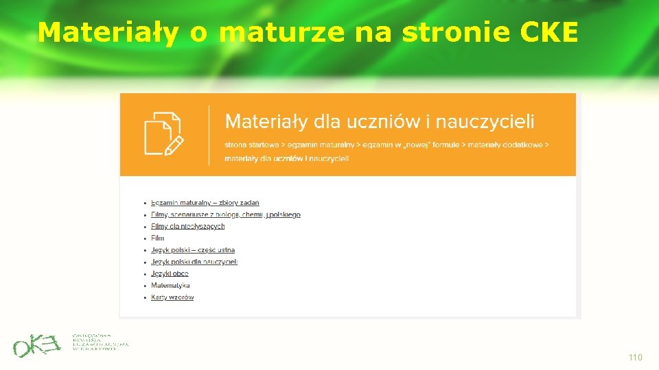 Materiały o maturze na stronie CKE 110 