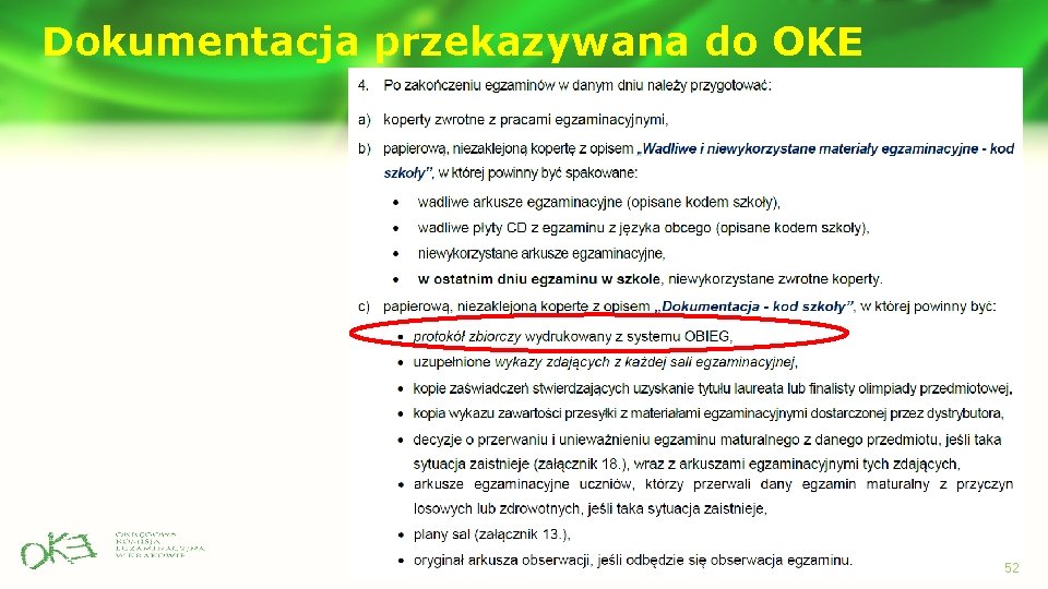 Dokumentacja przekazywana do OKE P P 52 