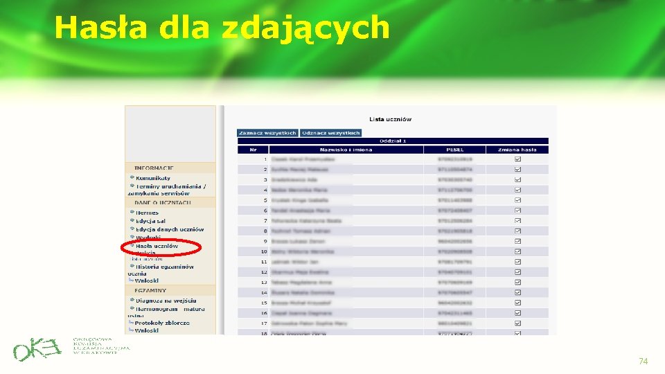 Hasła dla zdających 74 