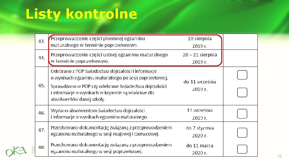 Listy kontrolne 75 