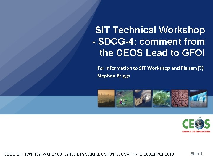 SIT Technical Workshop - SDCG-4: comment from the CEOS Lead to GFOI For information