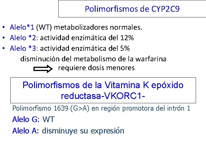 Polimorfismos de CYP 2 C 9 • Alelo*1 (WT) metabolizadores normales. • Alelo *2: