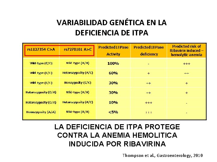 VARIABILIDAD GENÉTICA EN LA DEFICIENCIA DE ITPA PROTEGE CONTRA LA ANEMIA HEMOLITICA INDUCIDA POR