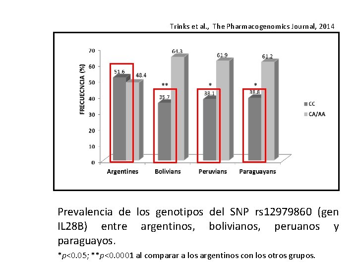 Trinks et al. , The Pharmacogenomics Journal, 2014 Prevalencia de los genotipos del SNP