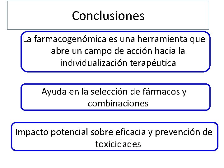 Conclusiones La farmacogenómica es una herramienta que abre un campo de acción hacia la