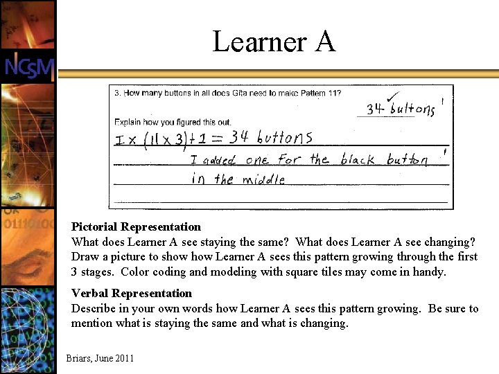 Learner A Pictorial Representation What does Learner A see staying the same? What does