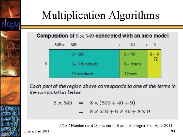 Multiplication Algorithms CCSS Numbers and Operations in Base-Ten Progression, April 2011 Briars, June 2011