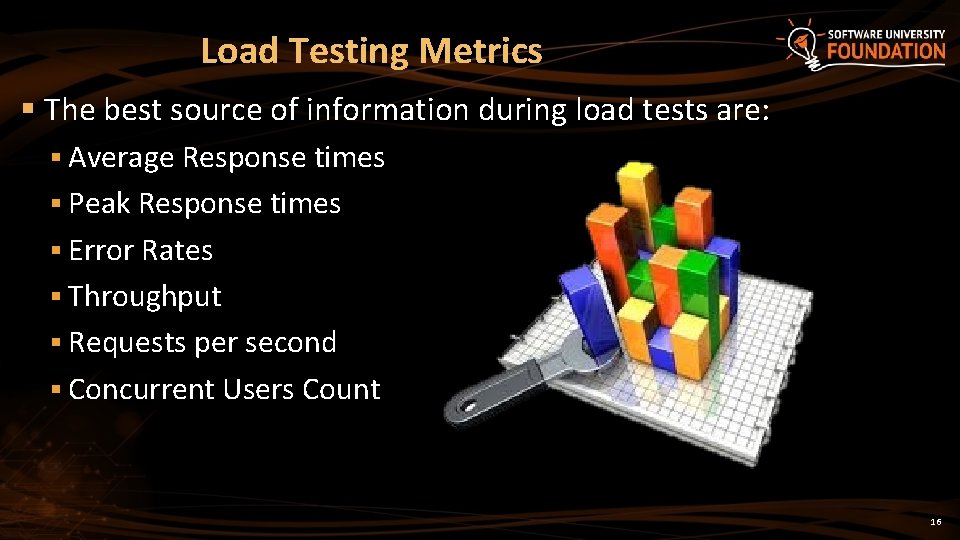 Load Testing Metrics § The best source of information during load tests are: §