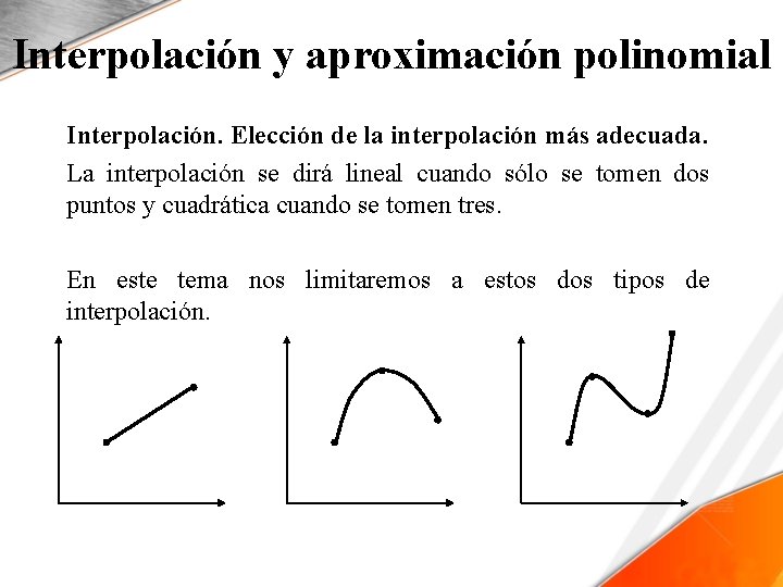 Interpolación y aproximación polinomial Interpolación. Elección de la interpolación más adecuada. La interpolación se