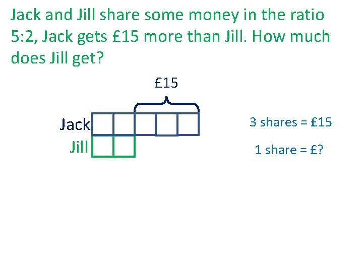 Jack and Jill share some money in the ratio 5: 2, Jack gets £