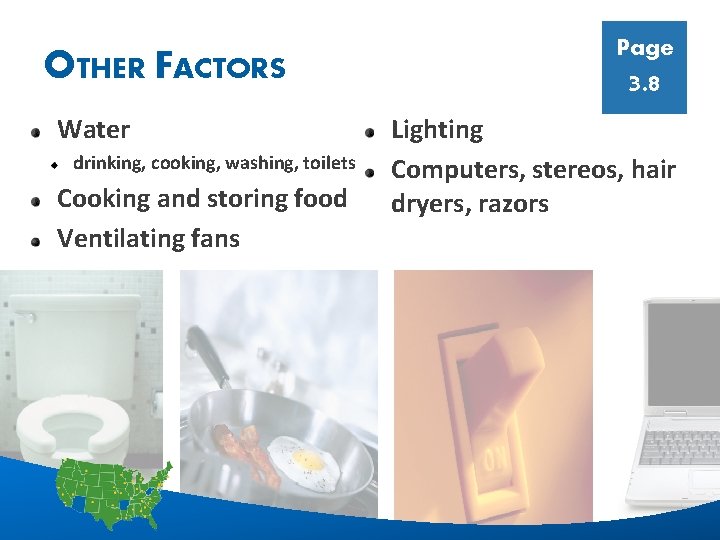OTHER FACTORS Water drinking, cooking, washing, toilets Cooking and storing food Ventilating fans Page