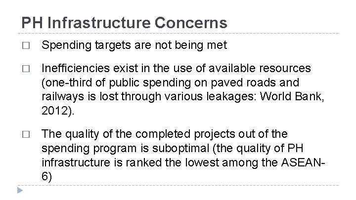 PH Infrastructure Concerns � Spending targets are not being met � Inefficiencies exist in PH Infrastructure Concerns � Spending targets are not being met � Inefficiencies exist in
