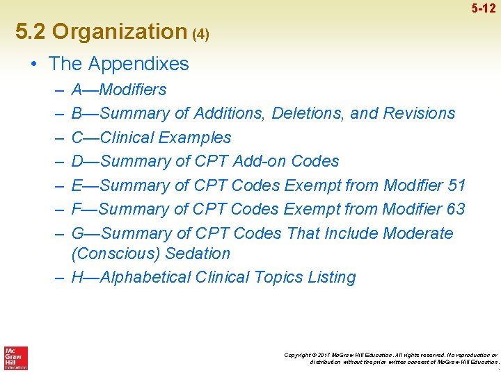 5 -12 5. 2 Organization (4) • The Appendixes – – – – A—Modifiers
