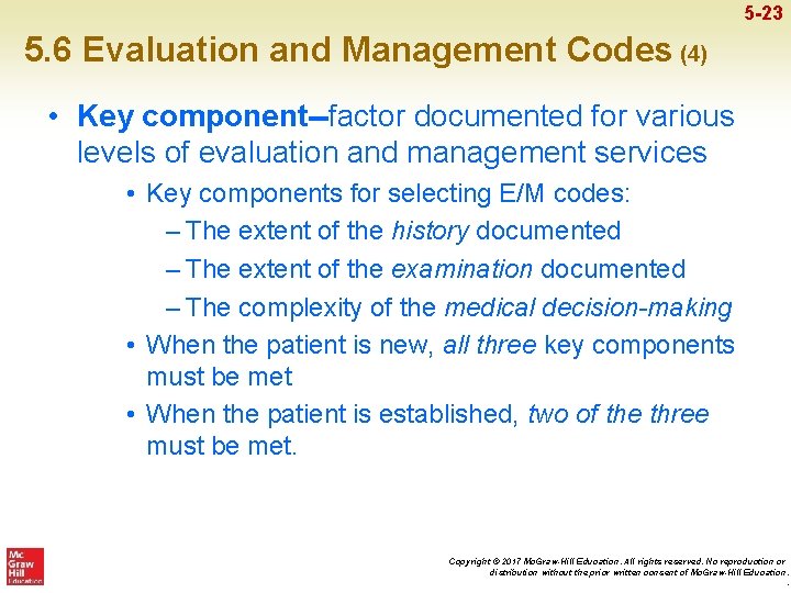 5 -23 5. 6 Evaluation and Management Codes (4) • Key component--factor documented for