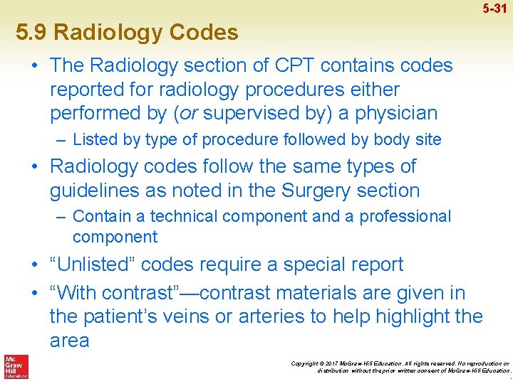 5 -31 5. 9 Radiology Codes • The Radiology section of CPT contains codes