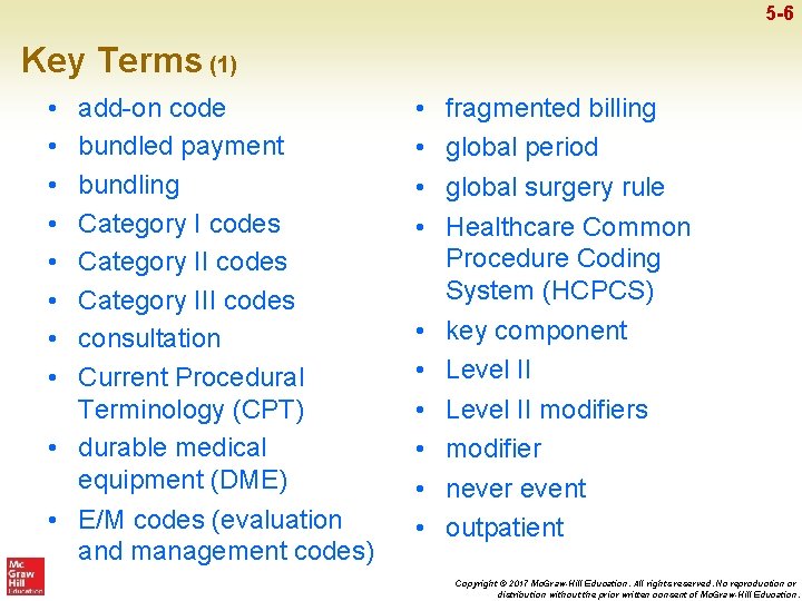 5 -6 Key Terms (1) • • add-on code bundled payment bundling Category I
