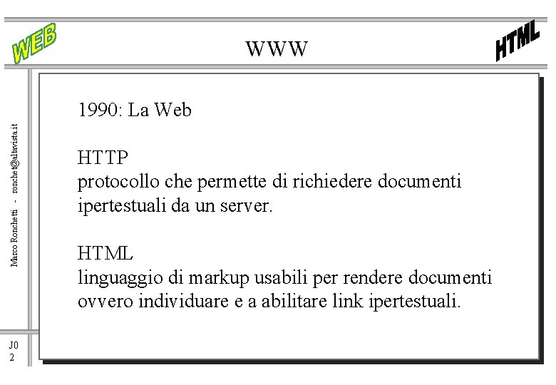 WWW Marco Ronchetti - ronchet@altavista. it 1990: La Web J 0 2 HTTP protocollo