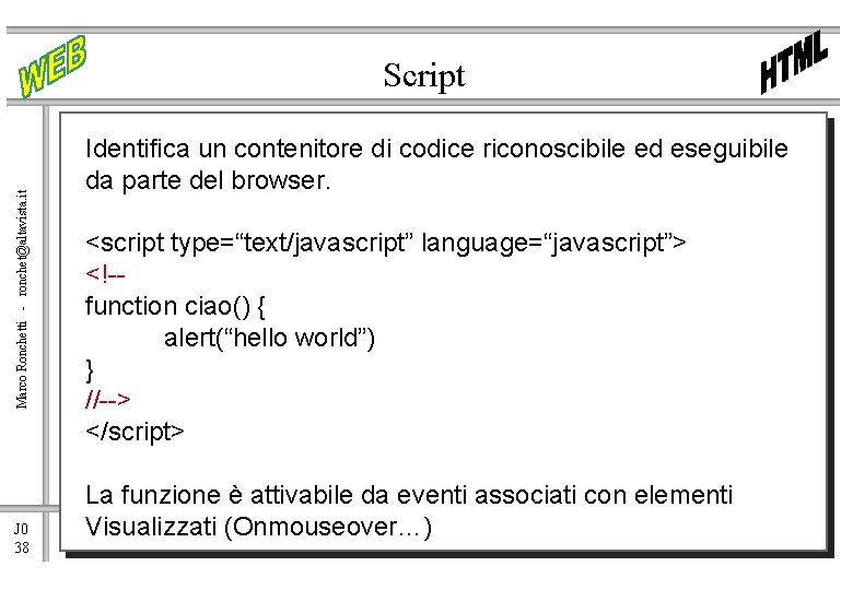 Marco Ronchetti - ronchet@altavista. it Script J 0 38 Identifica un contenitore di codice
