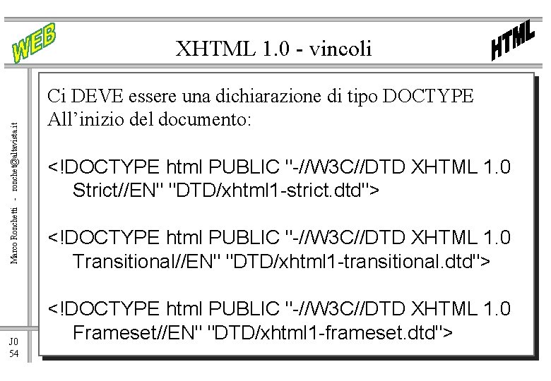 Marco Ronchetti - ronchet@altavista. it XHTML 1. 0 - vincoli J 0 54 Ci
