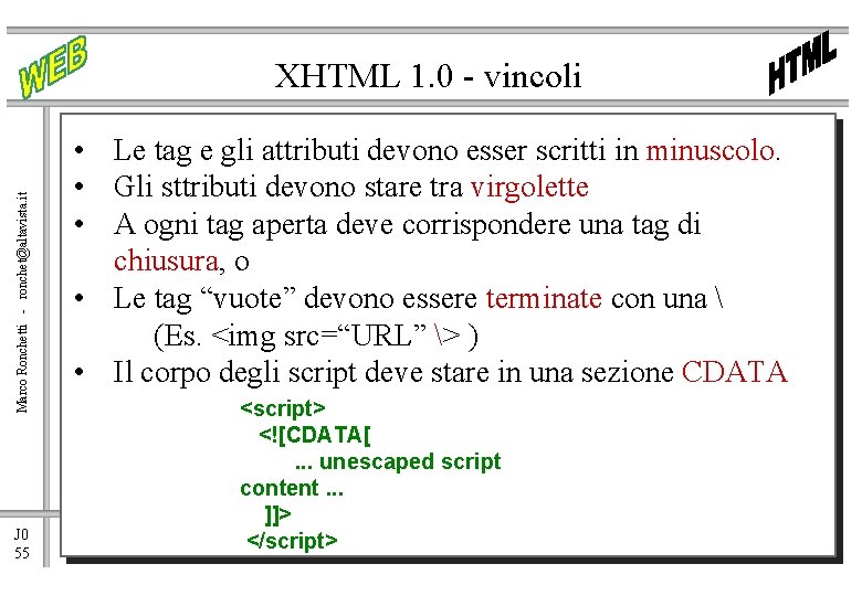 Marco Ronchetti - ronchet@altavista. it XHTML 1. 0 - vincoli J 0 55 •