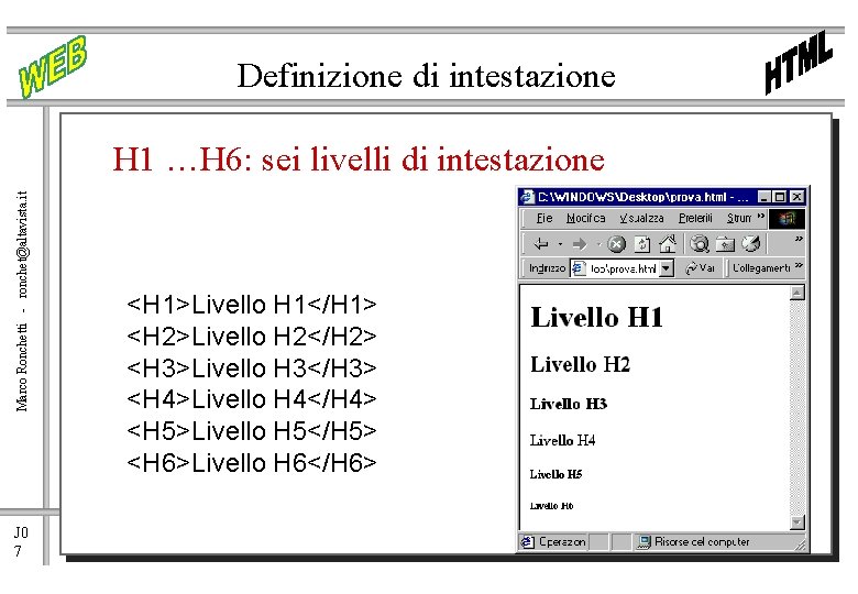 Definizione di intestazione Marco Ronchetti - ronchet@altavista. it H 1 …H 6: sei livelli